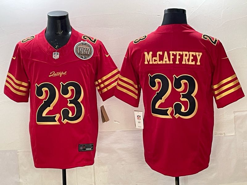 Men 2025 Nike San Francisco 49ers #23 Mccaffrey red gold 5th generation Limited NFL Jersey 003
